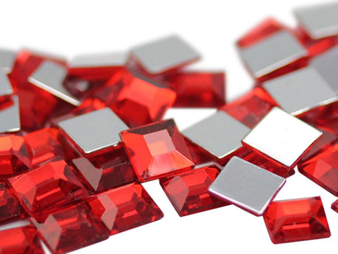 8mm Flat Back Square Acrylic Rhinestones Small Face Gems Body Jewels Card Making Embelishments - 75 Pieces (Red Ruby A05)...