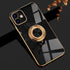for iPhone 12 Phone Case with 360° Rotatable Finger Ring Holder Kickstand Magnetic Shiny Gold Plated Edge for Women Men Shockproof Soft TPU Protec...