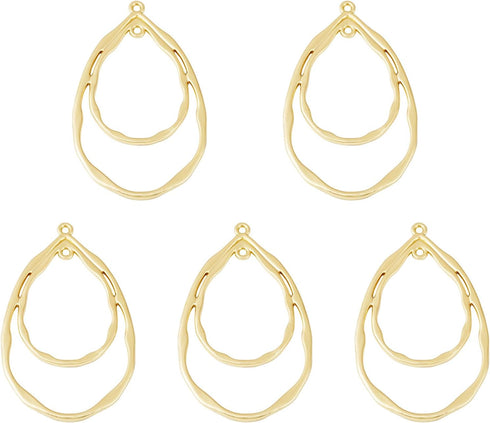 PandaHall 10pcs Light Gold Open Back Bezel Charms Epoxy Resin Pressed Flower Blank Teardrop Frame Hollow Pendants for UV Resin Jewelry Making Chok...
