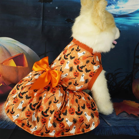 ANIAC Halloween Puppy Dress for Small Dog Pumpkin Ghost Cat Costumes Orange Bow tie Pet Clothing for Kitten Chihuahua Yorkie Poodle (Large, Orange...