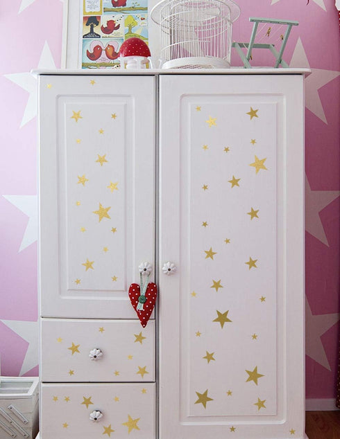 Star Wall Decals (189 Count) - Gold Star Decals for Nursery, Removable Peel and Stick, Vintage Gold...