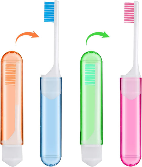 Sibba Toothbrush Covers 4 Pieces Folding Manual Toothbrushes Case Travel Kit Soft Bristles Tooth Brushes Mini Size Portable Brush Coverings Wrappe...