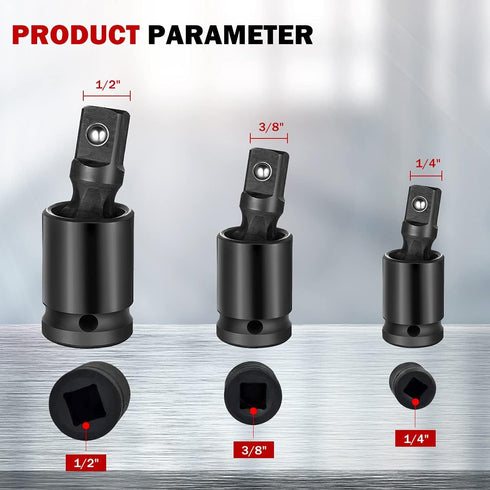 Swivel Joint Socket Converter Set Impact Drive Tools, Impact Sockets, U-Joint Sockets Swivel 1/4", 3/8", 1/2", 3pcs...