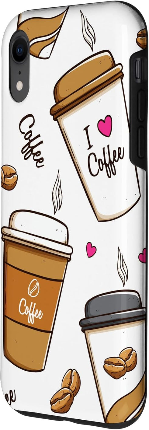 iPhone XR Cute Coffee Cups i love coffee for coffein junkies Case...