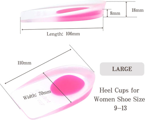 Heel Cups, Gel Cushion Pads for Spur Relief Heel Pain Shock Absorbing and Heel Support, Shoe Pads for Women Size 9-13, 2 Pairs...