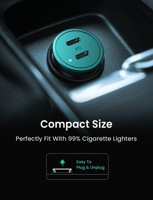Type C Car Charger Mini Cigarette Lighter USB Charger, 40W USB C Car Charger Fast Charging, PD 3.0 Dual Port Car Charger Compatible with Galaxy S2...