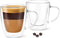 DLux Lungo 5.4oz Coffee Cups Double Wall, Clear Glass set of 2 Glasses with Handles, Insulated Borosilicate Glassware Tea Cup...