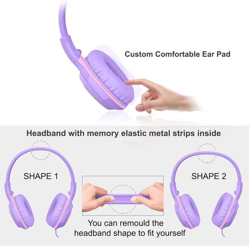SIMOLIO Wired Headphones for Kids, Girls School Headphone with Microphone & Safe Volume Limiter & Shareport, Foldable Adjustable Over Ear Headsets...