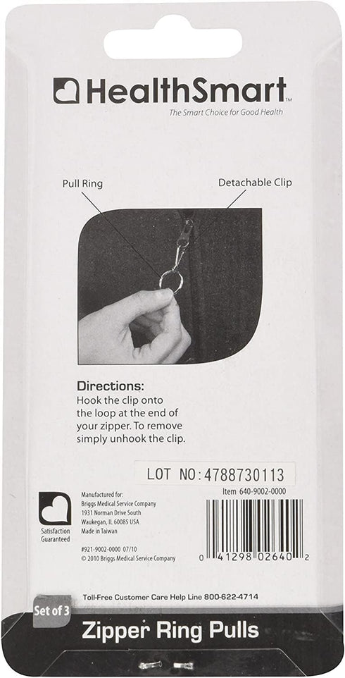 HealthSmart Zipper Ring Pulls Zipper Tabs For Clothing, Zipper Assist, 3 Count, 1 Inch Diameter...