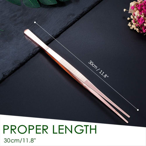Tongs Tweezers - 12 Inch / 30cm Long Food Tongs Straight Serrated Forceps Cocktail Tweezers Bar Tool Gold...