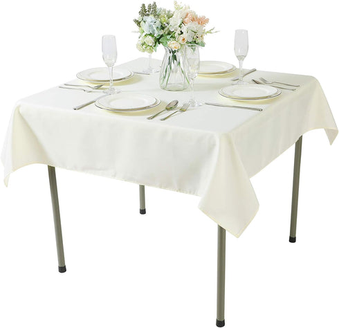 Cupuamon Square Tablecloth 52x52 inch Washable Polyester Fabric Table Cloth for Wedding Party Dining Banquet Decoration?52x52,Ivory?...