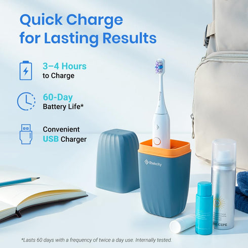 Etekcity Unisex Electric Toothbrush for Adults and Kids, Corded, White, 5 Modes, 2-Minute Timer, 3-Hour Battery Life, Travel Case...