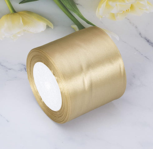 ATRBB 25 Yards 3 Inches Wide Satin Ribbon Perfect for Wedding Satin Chair Sash and Gift Wrapping (Old Gold)...