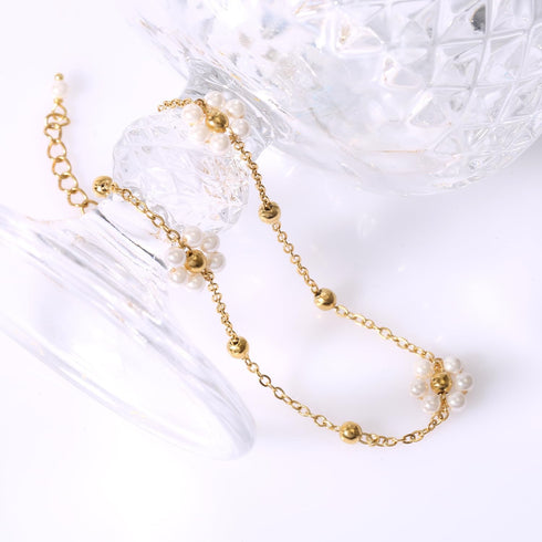 Flower Anklets for Women, Titanium Steel Daisy Pearl Anklet Exquisite Simple Ankle Bracelets Adjustable Foot Jewelry for Summer Foot Chain Ankle J...