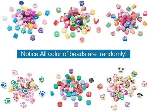 Pandahall 300pcs Fruit Animal Flower Theme Handmade Polymer Clay Beads Set with Bracelet Making Cords & Elastic Beading Wire for Jewelry Necklace ...