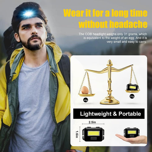 8 Pack Led Headlamp for Adults and Kids, 1.1oz/31g COB Flood Light Ultra Bright Head Lamp with 3 Modes 24 AAA Batteries, Waterproof Work Flashligh...