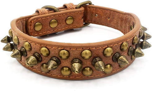 Spiked Dog Collar Soft Pu Leather Mushrooms Rivet Spike Studded Dog Collar Adjustable Puppy Collars (XS, Brown2)...