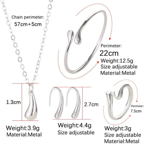 4PCS Silver Jewelry Set for Women Teardrop Pendant Necklace Earrings Bracelet Ring Fit with Party Meeting Dating Wedding Holiday gift Birthday Gif...