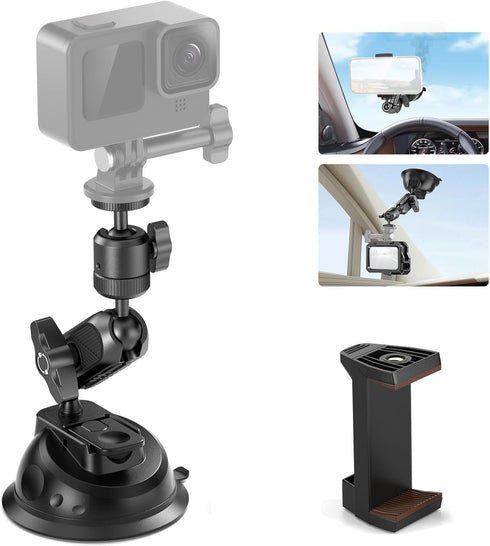 Neewer Suction Cup Mount for iPhone GoPro Action Camera with Magic Arm & 360° Pan 90° Tilt Ball Head, Quick Buckle Lock Outside Windshield Car Mou...