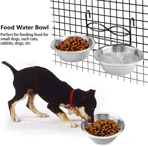 Owlike Stainless Steel Dual Hanging Food Water Bowl Feeder with Hook for Cat Pet Dog Puppy Crate Cage...