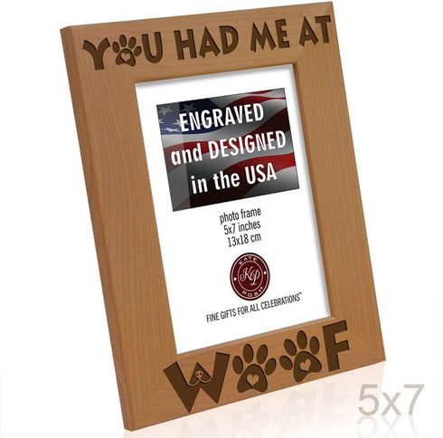 KATE POSH - You had me at Woof - Dog Paws Engraved Natural Wood Picture Frame, New Puppy, Memorial, Best Dog Ever Gifts (5x7-Vertical)...