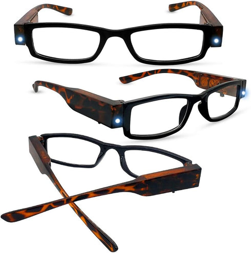 4 Pack Reading Glasses with Lights in Frame, Bright LED Readers Magnifying Glasses for Men Women, Lightweight Reading Glasses +350...