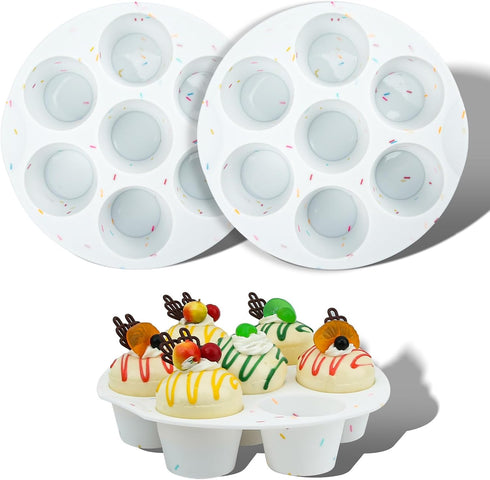 2 Pack Silicone Muffin Pan for Baking, Regular Cupcake Mold for Air Fryer, 7 Cups Round Muffing Molds, Non-Stick Bakeware Durable Baking Molds...