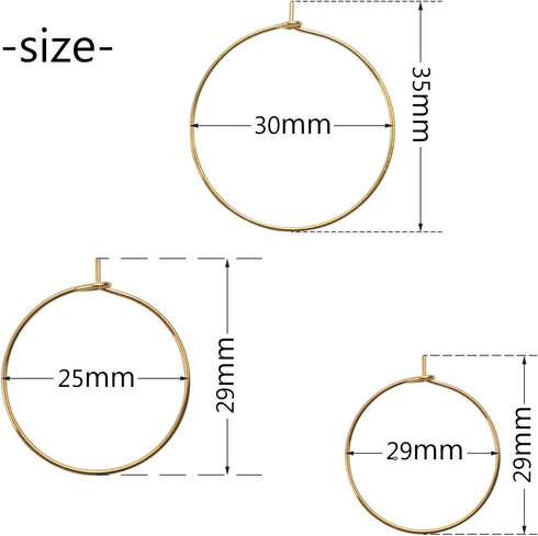 BronaGrand 150 Pieces Gold Plated Wine Glass Charm Rings Earring Hoops 3 Sizes,30mm,25mm,20mm...