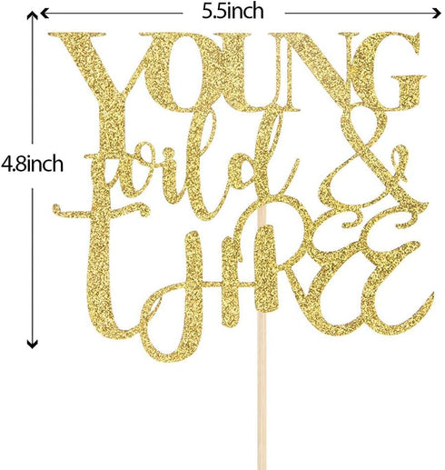 WeBenison Young Wild & Three Cake Topper for Happy 3rd Birthday,Boy or Girl Third Birthday Party Decorations Gold Glitter...