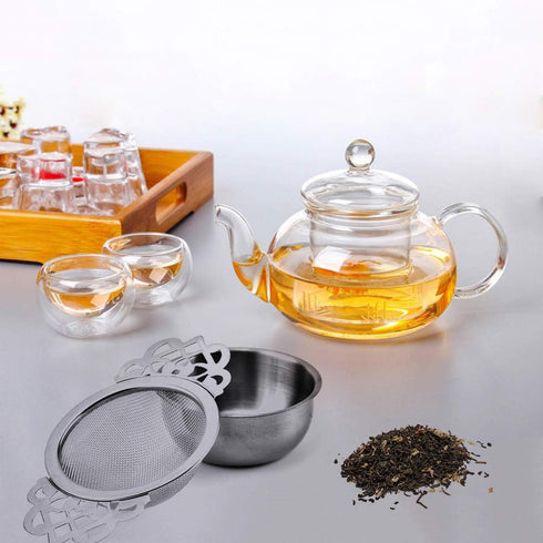 4 Set Tea Strainers with Drip Bowls, Loose Leaf Tea Strainers with Double Winged Handles Extra Fine Mesh Tea Infuser Brew Loose Leaf Tea, Spices, ...