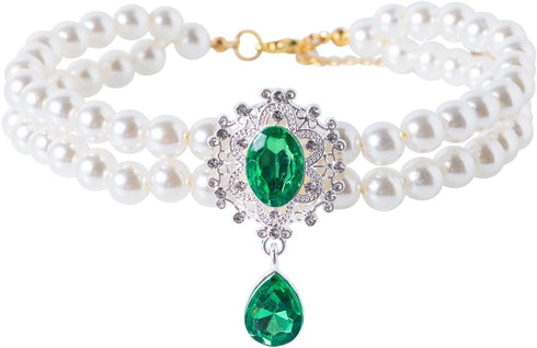 2 Row Pearls Collar for Cats Pearl Dog Collar Rhinestone Necklaces for Small Dogs Collar Accessories Cat Pearl Collar (Small, Emerald)...