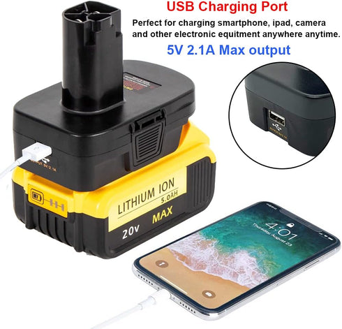 USB Battery Adapter for Craftsman C3 19.2V Cordless Tools, Converter for Dewalt 20V MAX and for Milwaukee M18 18V Lithium Battery to Craftsman 19....