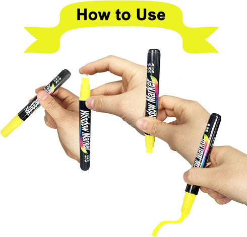 Window Marker 8 Pens,Liquid Chalk Markers,Wide 6mm,3-In-1 nip,washable,Liquid Ink,for Car,Chalkboard,Glass,Chalk Markers, Loved by Teachers, Kids,...