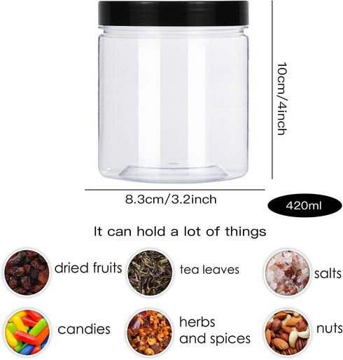 Lainrrew 8 Pcs 14oz Plastic Jars with Lids, Clear Plastic Slime Containers Plastic Round Storage Jars Container Wide Opening Storage Jars for Kitc...