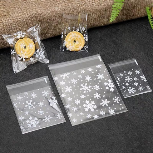 AKOAK 100 Count Resealable Clear Snowflake Bags Sweets Cookies Lollipops Cake Cellophane Bags Packaging Candy Cookie Plastic Bag Wedding Birthday ...
