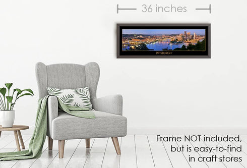 Pittsburgh Skyline UNFRAMED Photo Print Dusk Downtown City Color Poster-Style Version 11.75 inches x 36 inches Photographic Panorama Poster Pictur...
