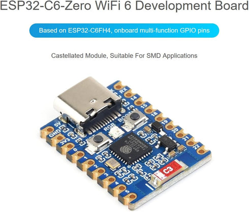 waveshare ESP32 C6 Zero WiFi 6 Development Board Based on ESP32-C6FH4 Dual Processors, up to 160MHz Running Frequency, Integrates 2.4GHz Wi-Fi 6 (...