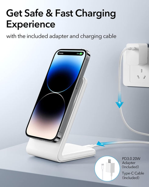 Meifigno Magnetic Wireless Charger for iPhone 15/14/13/12 Series, Fast Charging with PD3.0 20W USB-C Adapter & Charging Cable MagSafe Charger Stan...