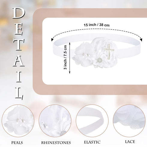 Geyoga 3 Pcs Baptism Bib for Baby Girl Baptism Candle Set Socks Pearl Headband Embroidered White Christening Outfit Bib...