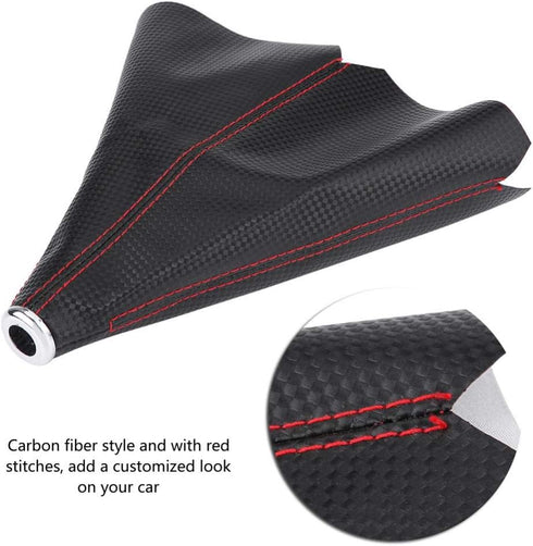 Aramox Gear Shift Knob Boot,Universal Black Carbon Fiber Style Gear Shift Knob Cover Red Stitch Gear Gaiter Boot Cover PU Leather Material...