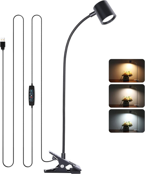 Dott Arts Desk Lamp,USB Clip On Light with 3 Color Modes,LED 10 Levels Brightness Reading Light, 360°Gooseneck Book Light,Eye-Care Reading Lamp fo...