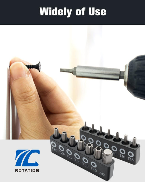 ROTATION 14-Piece Tamper Resistant Star Bits, Chrome Vanadium Steel, T5 - T40 Impact Grade Security Torx Bit Set, 1/4-inch Hex Shank...