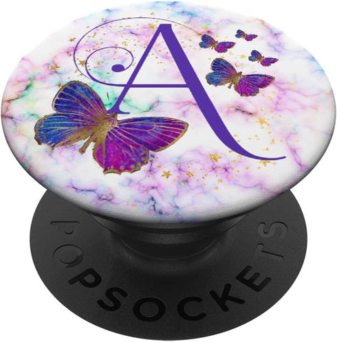 Purple Butterfly Letter A Initial Personalized Monogram PopSockets Adhesive PopGrip...