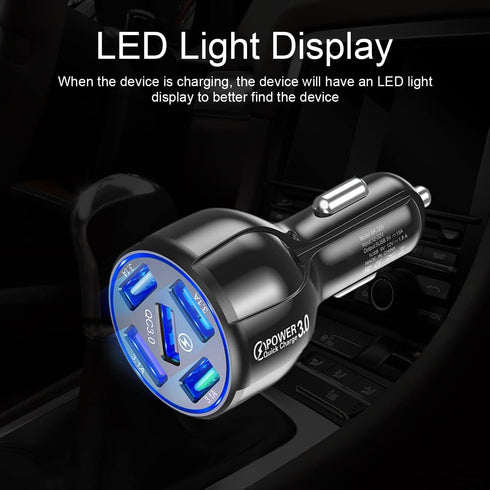USB Charger for Car, QC 3.0 Fast Car Charger Adapter with 5 Ports, Compatible with iPhone 13/Pro/Pro Max, 12, 11, iPad, Camera, Samsung, Cigarette...