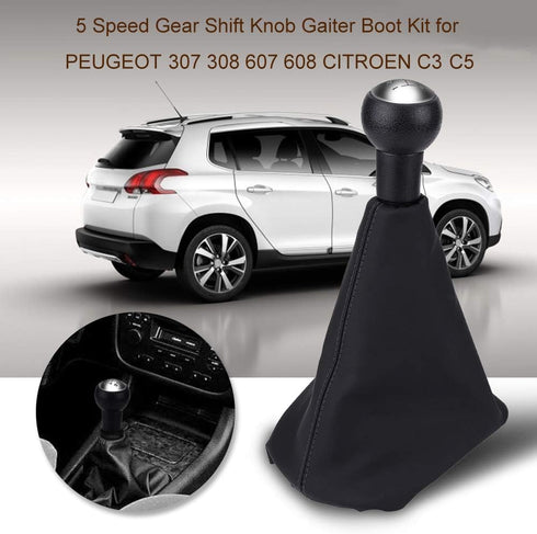 Qiilu Gear Shift Knob, 5 Speed Car Gear Shift Knob Gear Stick Gaiter Boot Kit for Peugeot 307 308 607 608 Citroen C3 C5...