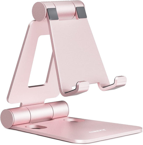 Nulaxy Dual Folding Cell Phone Stand, Fully Adjustable Foldable Desktop Phone Holder Cradle Dock Compatible with Phone 15 14 13 12 11 Pro Xs Xs Ma...