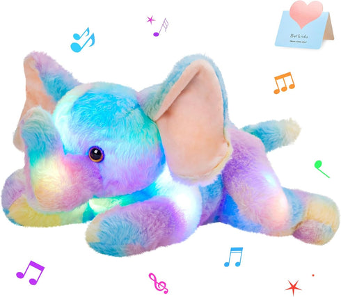 Glow Guards 12''Light up Musical Rainbow Elephant Stuffed Animal,Soft LED Singing Wildlife Plush Toys with Night Light&Lullaby,Birthday Christmas ...