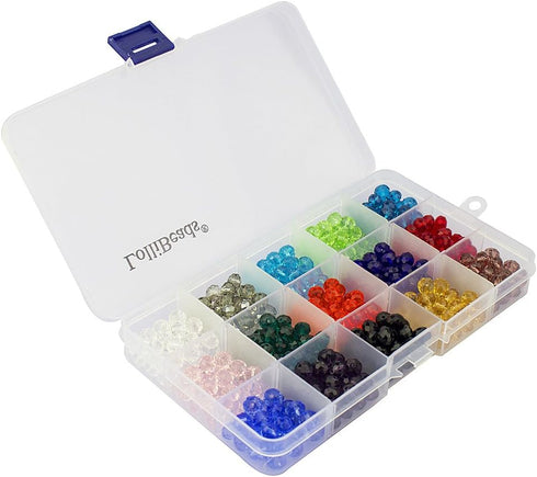 LolliBeads (TM) Wholesale Mix Lot 8 mm Briolette Faceted Rondelle Crystal Glass Beads for Jewelry Making with Container Box (450pcs)...
