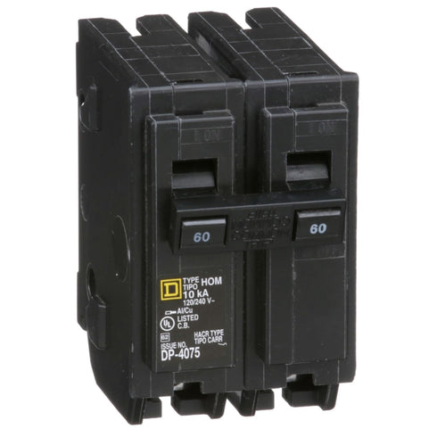 Plug In Circuit Breaker, HOM, Number of Poles 2, 60 Amps, 120/240VAC, Standard...
