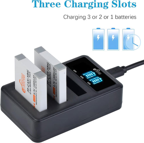 NB-6L NB-6LH Battery and 3 Slots LED Display Charger Replacement for Canon PowerShot D10 D20 ELPH 500 HS S90 S95 S120 SD770 SD980 SD1200 SD1300 SD...